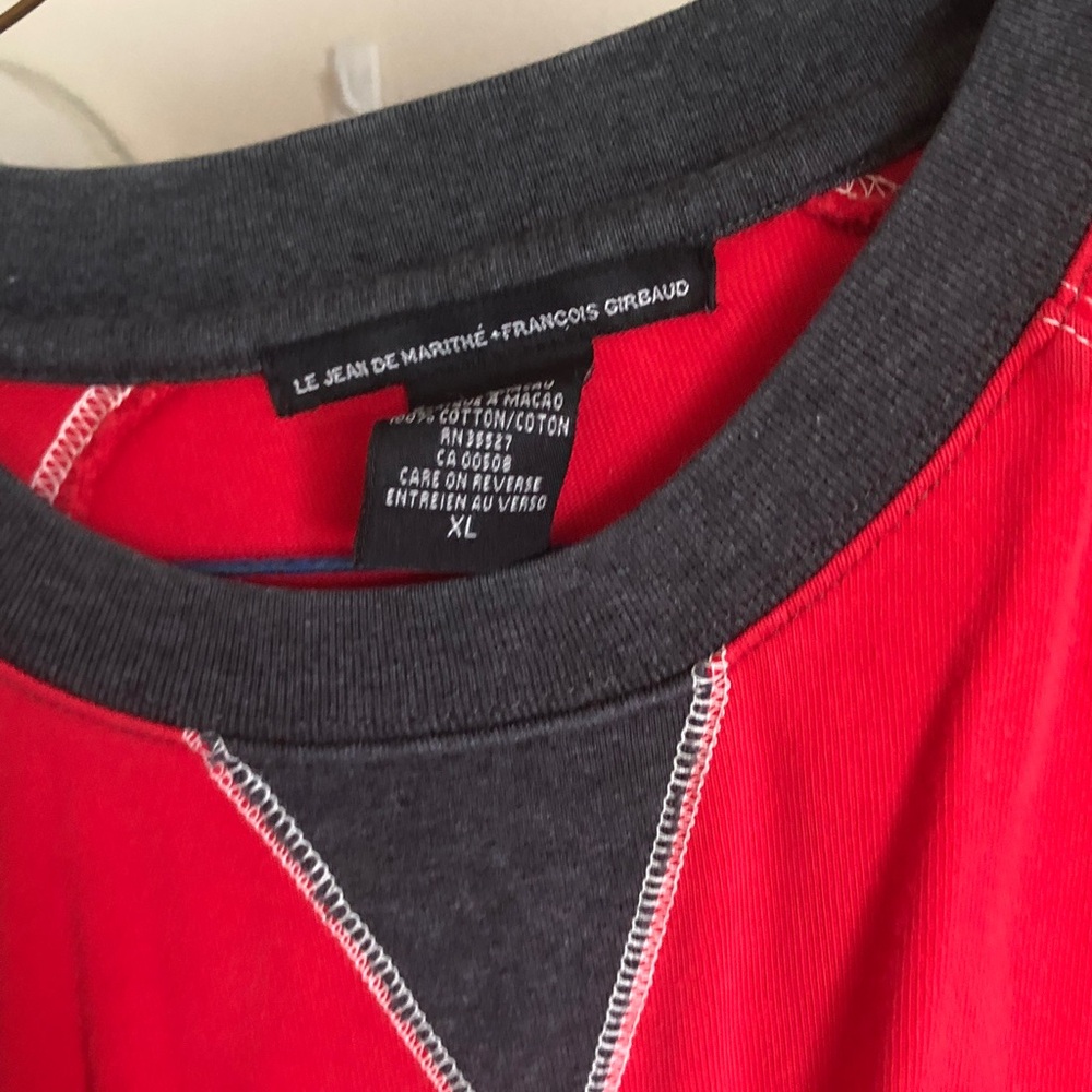 Marithe Francois Girbaud Red Crewneck with Charcoal Trim - Picture 2 of 7
